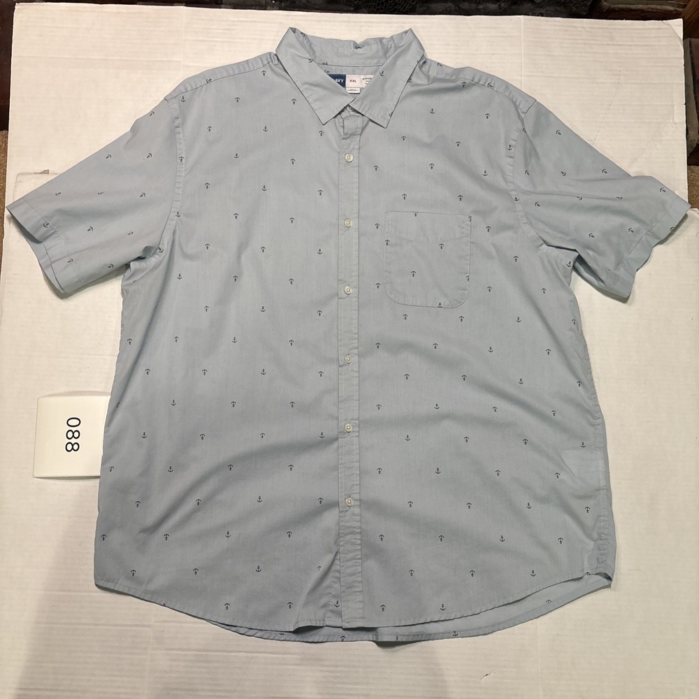 Old Navy Everyday Shirt XXL Light Blue Anchor Print Short Sleeve Button Up
